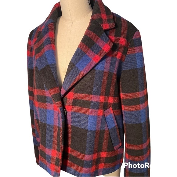 KLING boxy cropped buffalo plaid one button coat lined medium EUC - Picture 2 of 12